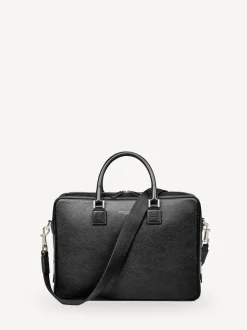 Aspinal of London Black Mount Street Laptop Pebble Leather Briefcase