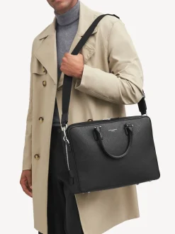 Aspinal of London Black Mount Street Laptop Pebble Leather Briefcase