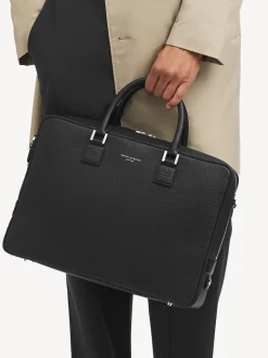 Aspinal of London Black Mount Street Laptop Pebble Leather Briefcase