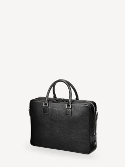 Aspinal of London Black Mount Street Laptop Pebble Leather Briefcase