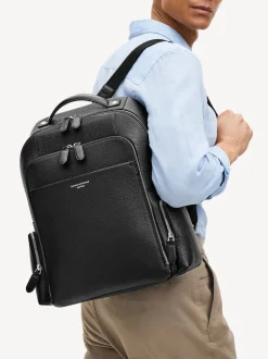 Aspinal of London Black Reporter Pebble Leather Zip Backpack