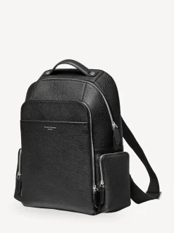 Aspinal of London Black Reporter Pebble Leather Zip Backpack