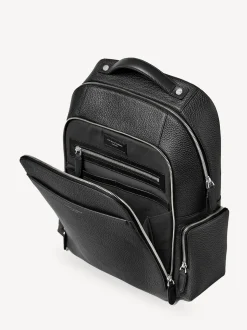 Aspinal of London Black Reporter Pebble Leather Zip Backpack