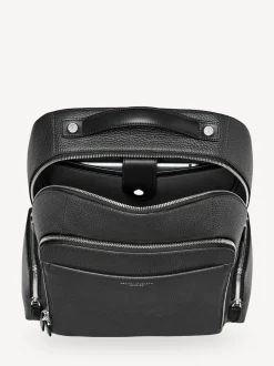 Aspinal of London Black Reporter Pebble Leather Zip Backpack