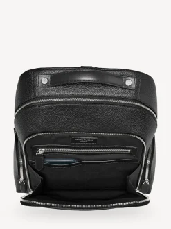 Aspinal of London Black Reporter Pebble Leather Zip Backpack