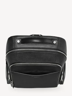 Aspinal of London Black Reporter Pebble Leather Zip Backpack