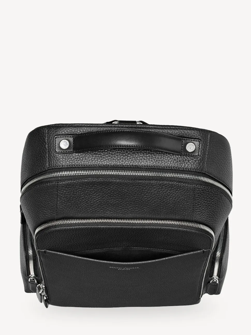 Aspinal of London Black Reporter Pebble Leather Zip Backpack