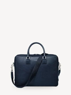 Aspinal of London Blue Mount Street Laptop Pebble Leather Briefcase