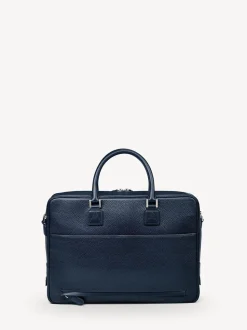 Aspinal of London Blue Mount Street Laptop Pebble Leather Briefcase