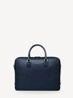 Aspinal of London Blue Mount Street Laptop Pebble Leather Briefcase