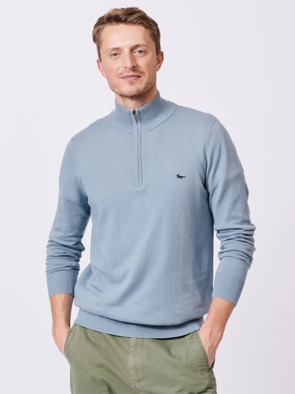 Aubin Blue Daw Cotton Zip Neck 100% Cotton Jumper