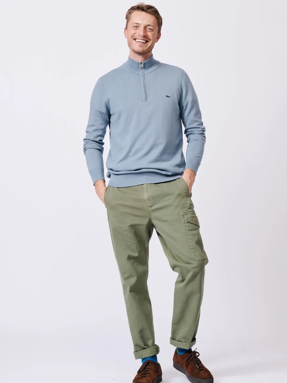 Aubin Blue Daw Cotton Zip Neck 100% Cotton Jumper