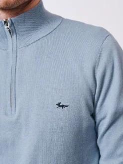 Aubin Blue Daw Cotton Zip Neck 100% Cotton Jumper