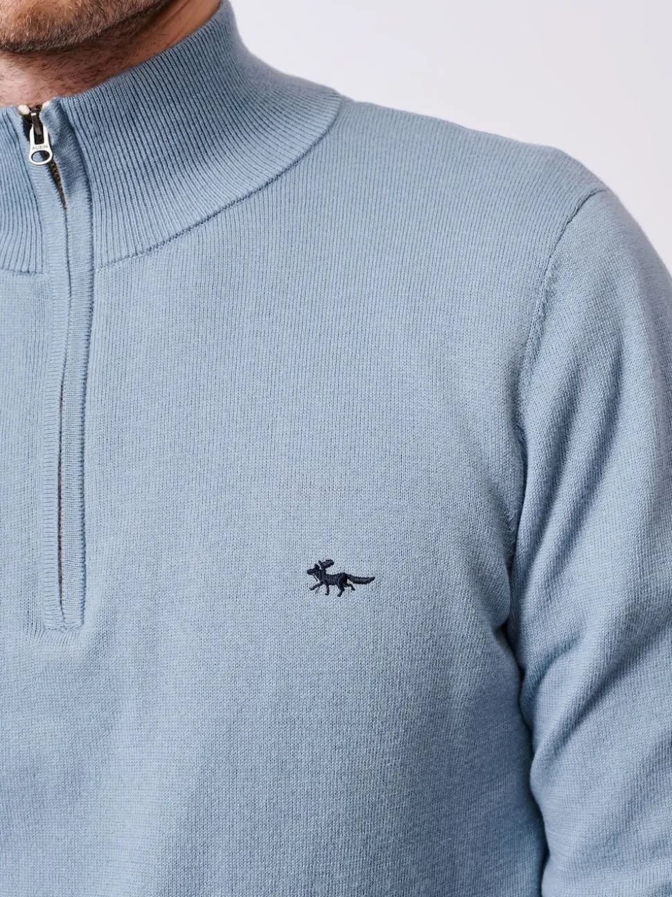 Aubin Blue Daw Cotton Zip Neck 100% Cotton Jumper