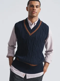 Aubin Blue Hobbs Cricket Wool Slipover