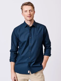 Aubin Blue Navy Chase Poplin 100% Cotton Shirt