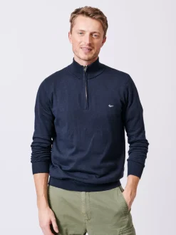 Aubin Blue Navy Daw Cotton Zip Neck 100% Cotton Jumper