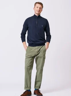 Aubin Blue Navy Daw Cotton Zip Neck 100% Cotton Jumper