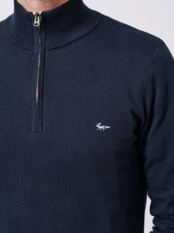 Aubin Blue Navy Daw Cotton Zip Neck 100% Cotton Jumper