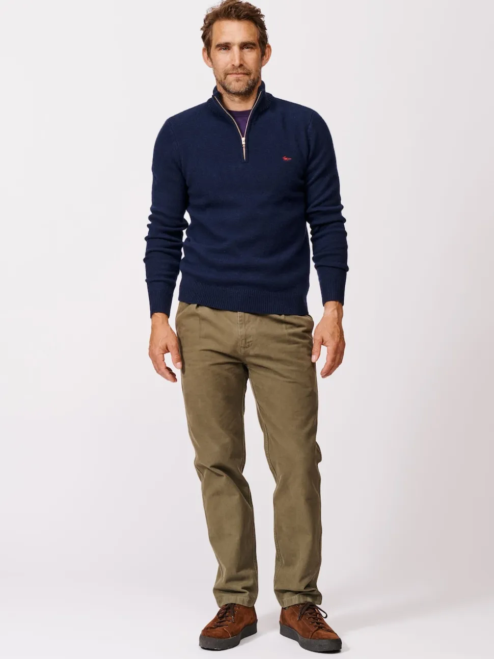 Aubin Blue Pepper Lambswool Zip Neck Jumper