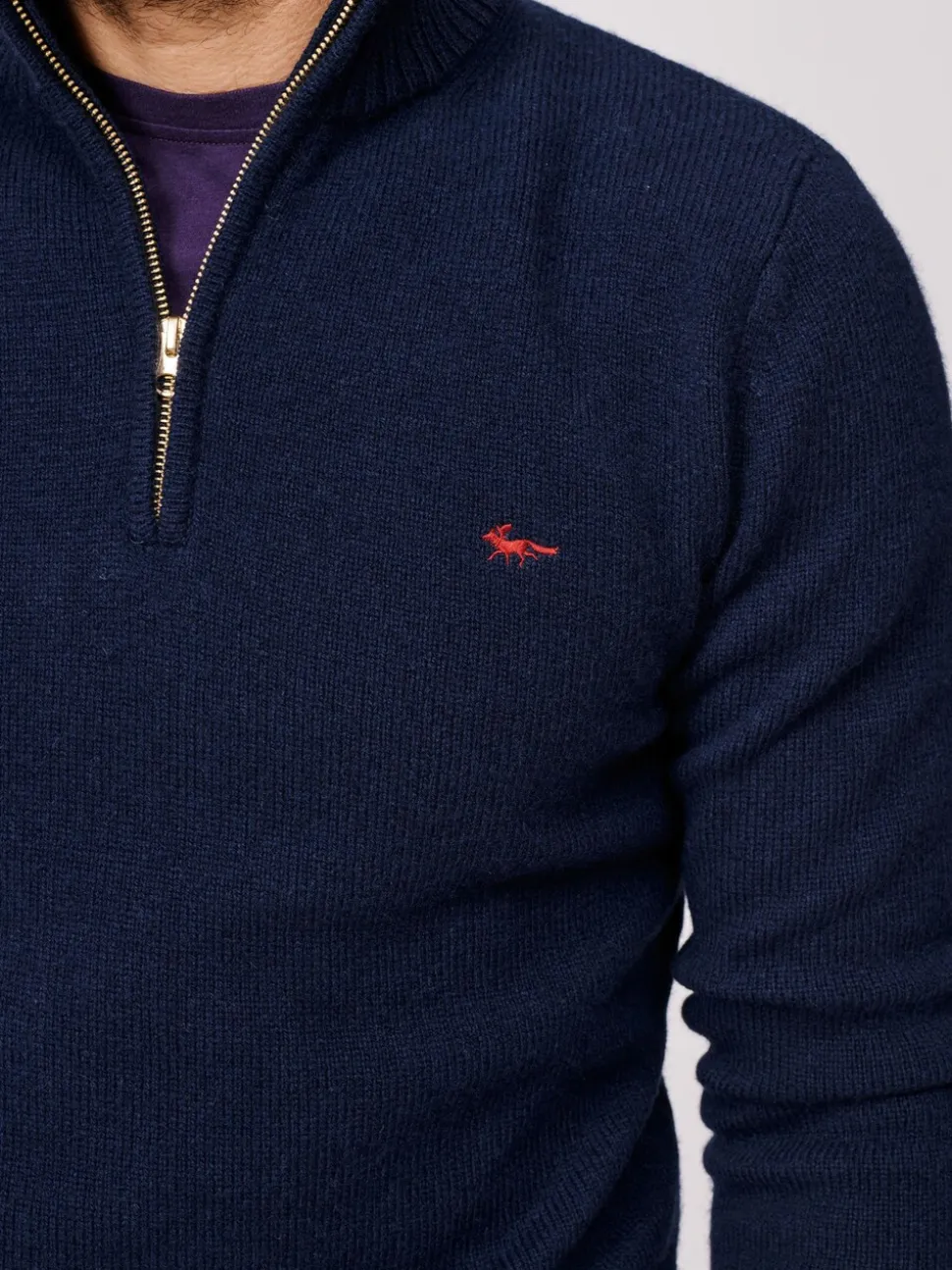 Aubin Blue Pepper Lambswool Zip Neck Jumper