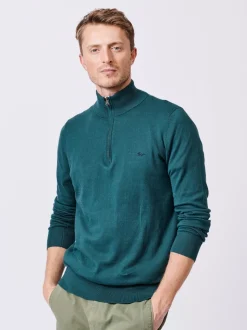 Aubin Green Daw Cotton Zip Neck 100% Cotton Jumper