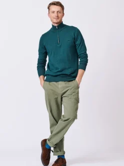 Aubin Green Daw Cotton Zip Neck 100% Cotton Jumper