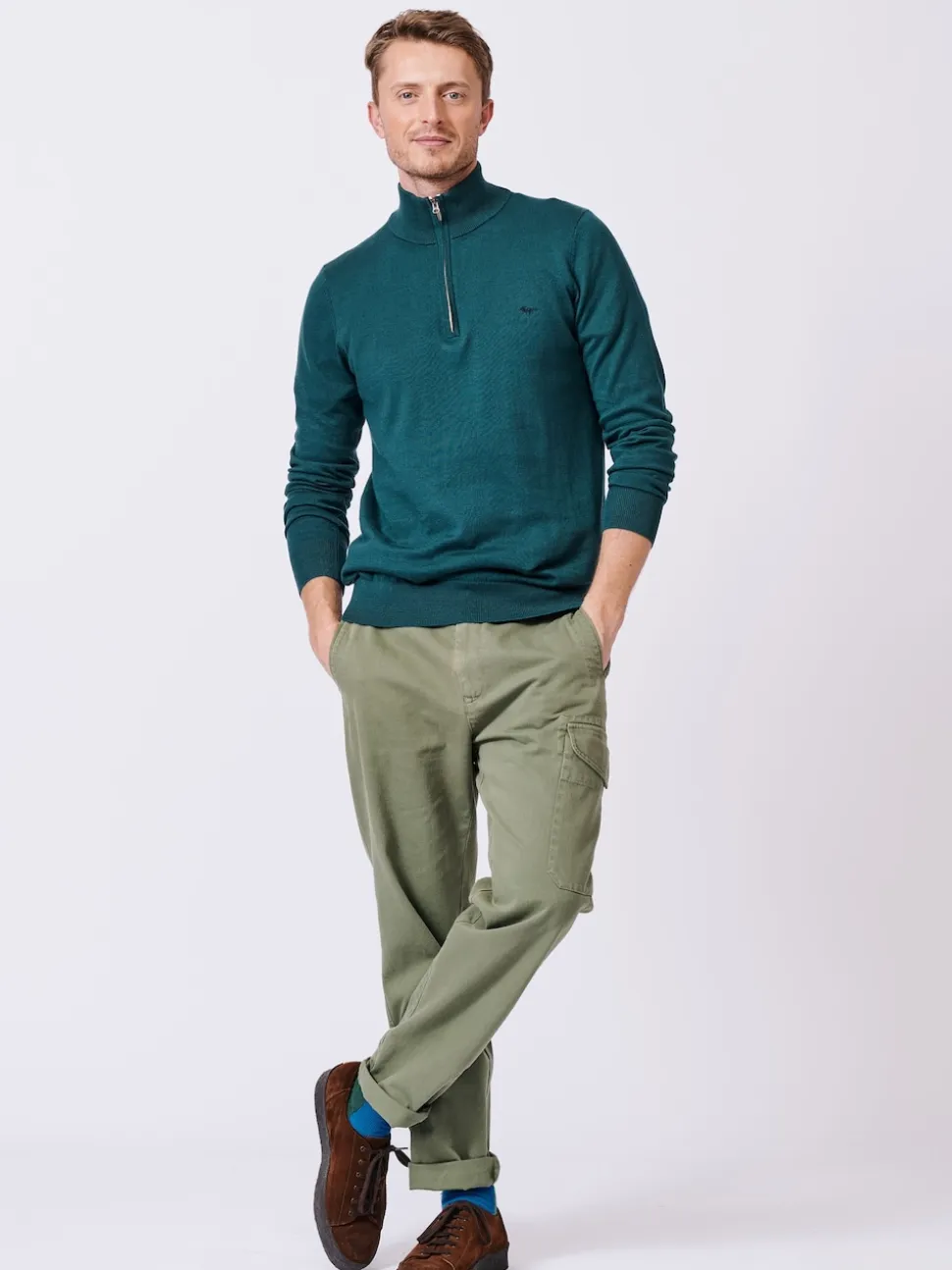 Aubin Green Daw Cotton Zip Neck 100% Cotton Jumper