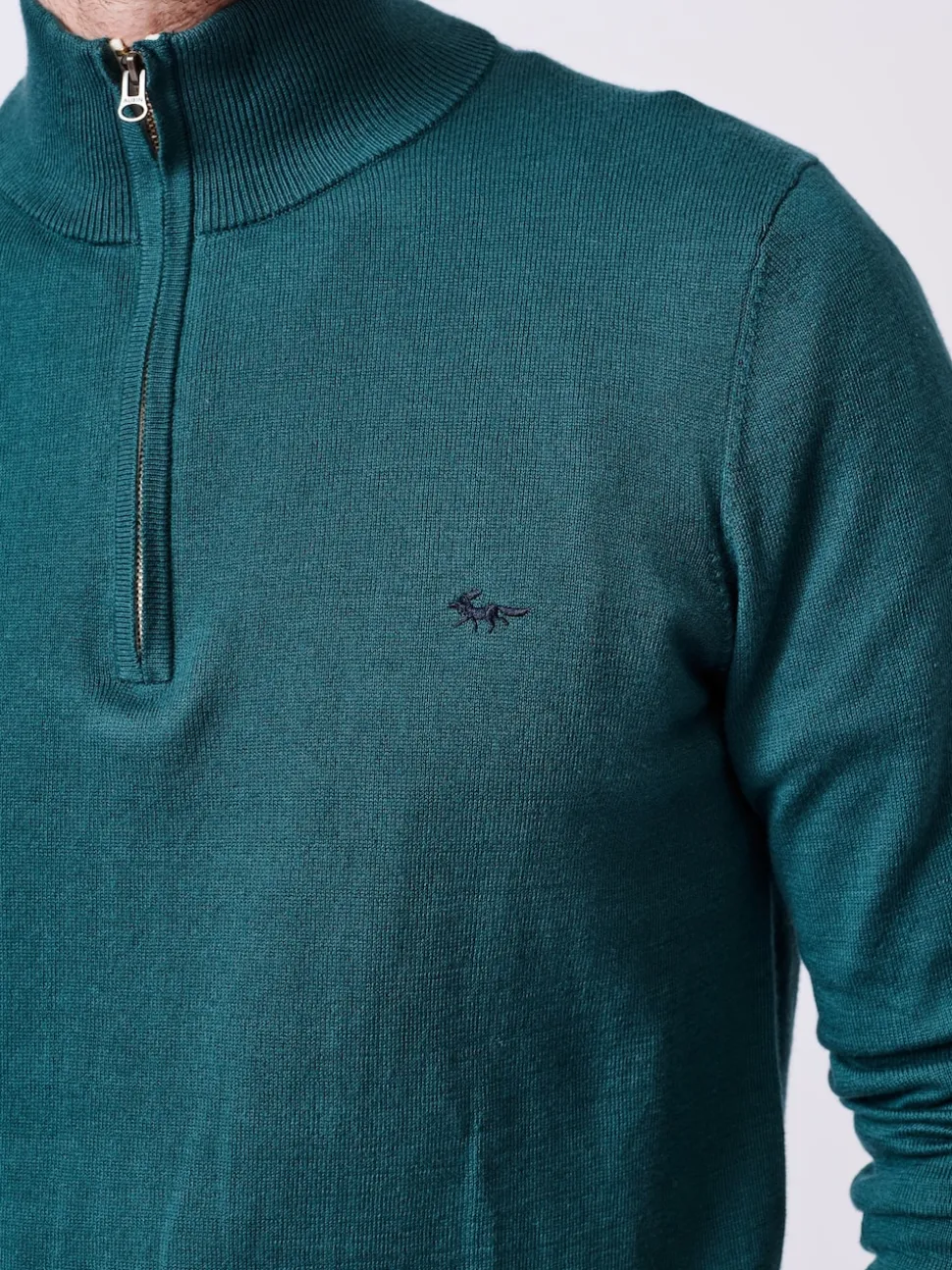 Aubin Green Daw Cotton Zip Neck 100% Cotton Jumper