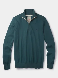 Aubin Green Daw Cotton Zip Neck 100% Cotton Jumper