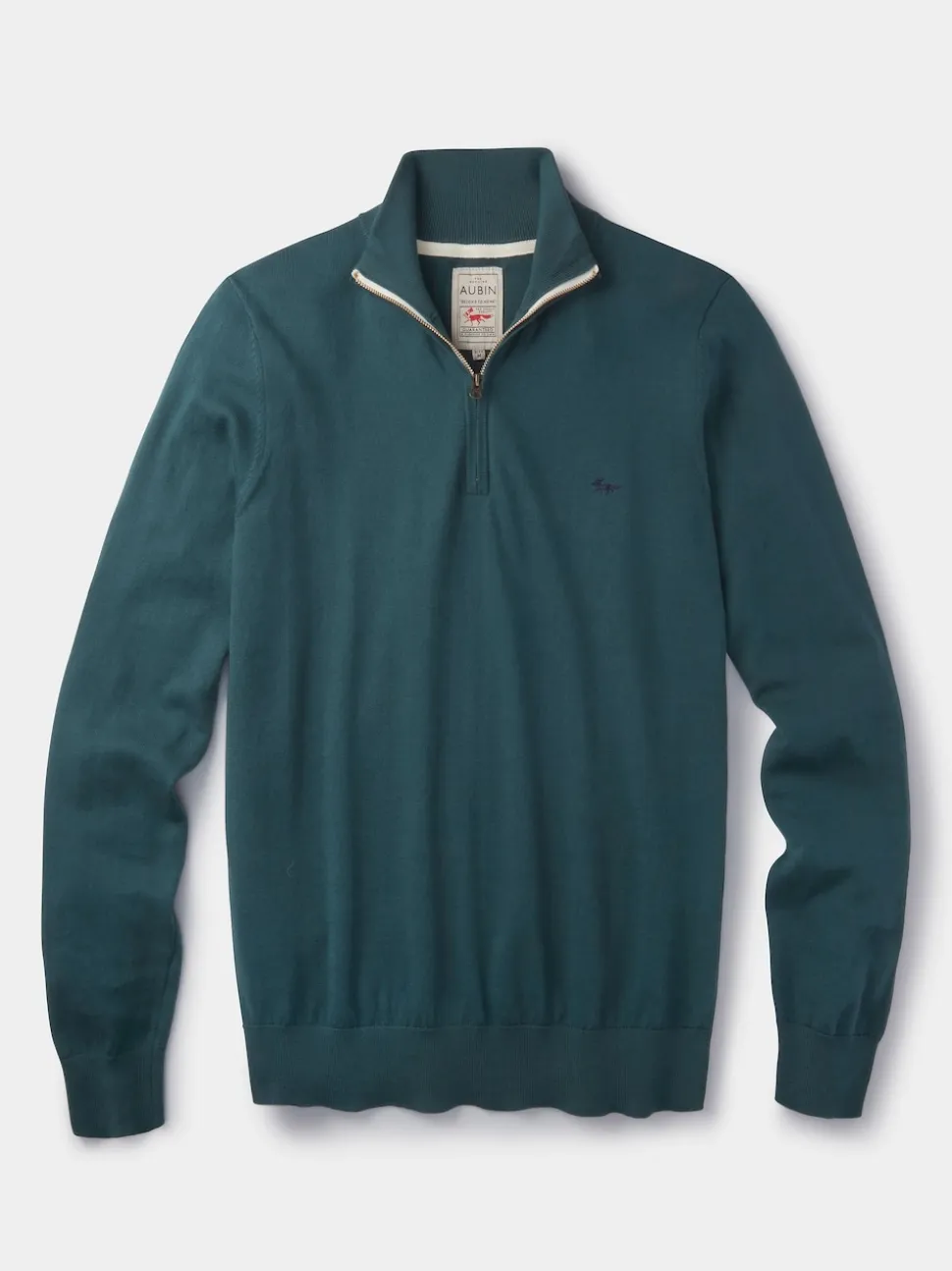 Aubin Green Daw Cotton Zip Neck 100% Cotton Jumper