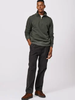 Aubin Green Harris Zip Neck 100% Cotton Jumper