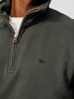 Aubin Green Harris Zip Neck 100% Cotton Jumper