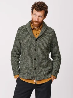 Aubin Green Priory Fisherman Rib Shawl Collar Cardigan