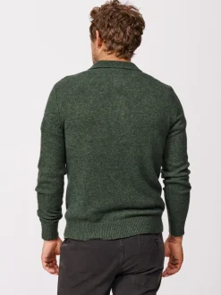 Aubin Green Shore Lambswool Long Sleeve Knitted Polo Shirt
