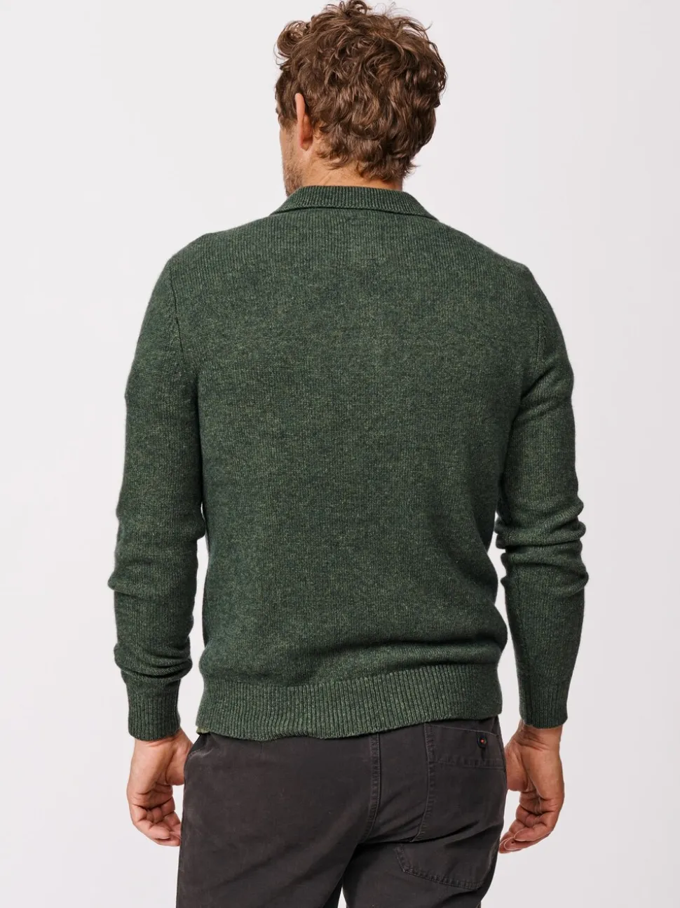 Aubin Green Shore Lambswool Long Sleeve Knitted Polo Shirt