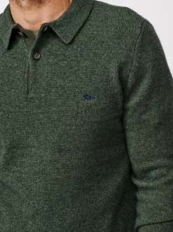 Aubin Green Shore Lambswool Long Sleeve Knitted Polo Shirt