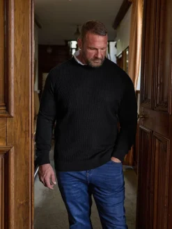 BadRhino Big & Tall Black 100% Cotton Cable Knitted Jumper