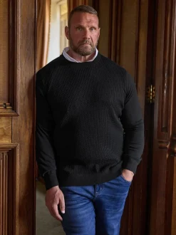 BadRhino Big & Tall Black 100% Cotton Cable Knitted Jumper