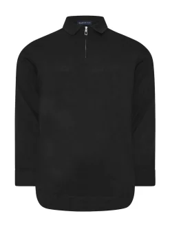 BadRhino Big & Tall Black Long Sleeve Knitted Zip Polo Shirt