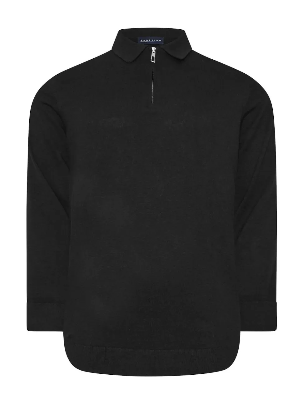 BadRhino Big & Tall Black Long Sleeve Knitted Zip Polo Shirt