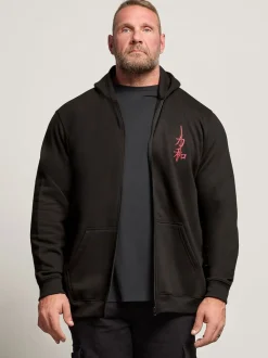 BadRhino Big & Tall Black Samurai Back Print Zip Hoodie