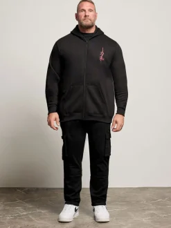 BadRhino Big & Tall Black Samurai Back Print Zip Hoodie