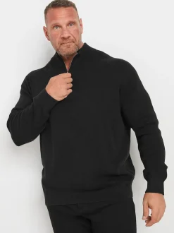 BadRhino Big & Tall Black Milano Quarter Zip 100% Cotton Jumper