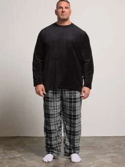 BadRhino Big & Tall Black Checked Fleece Pyjama Bottoms