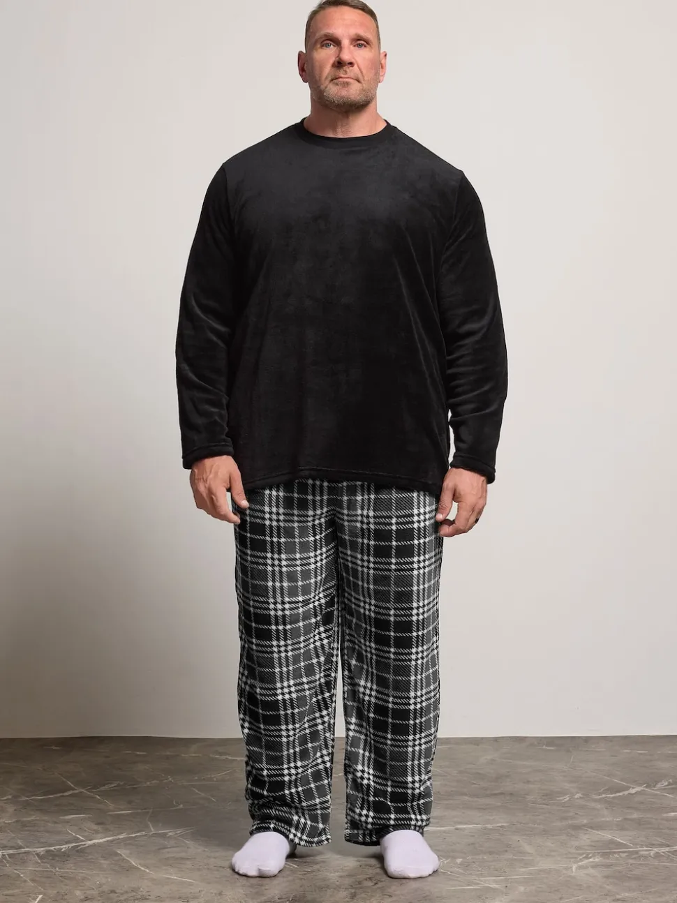 BadRhino Big & Tall Black Checked Fleece Pyjama Bottoms