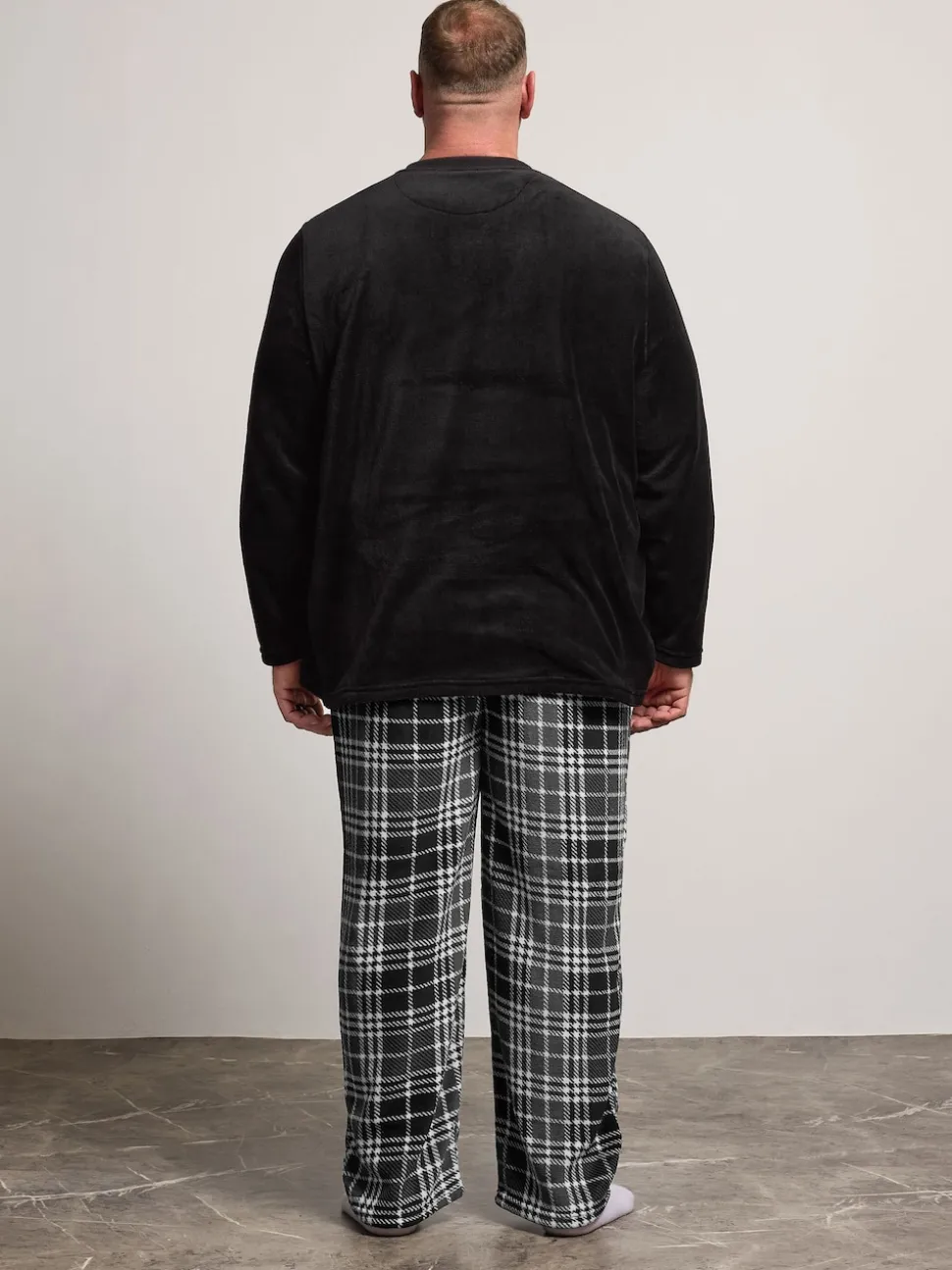 BadRhino Big & Tall Black Checked Fleece Pyjama Bottoms