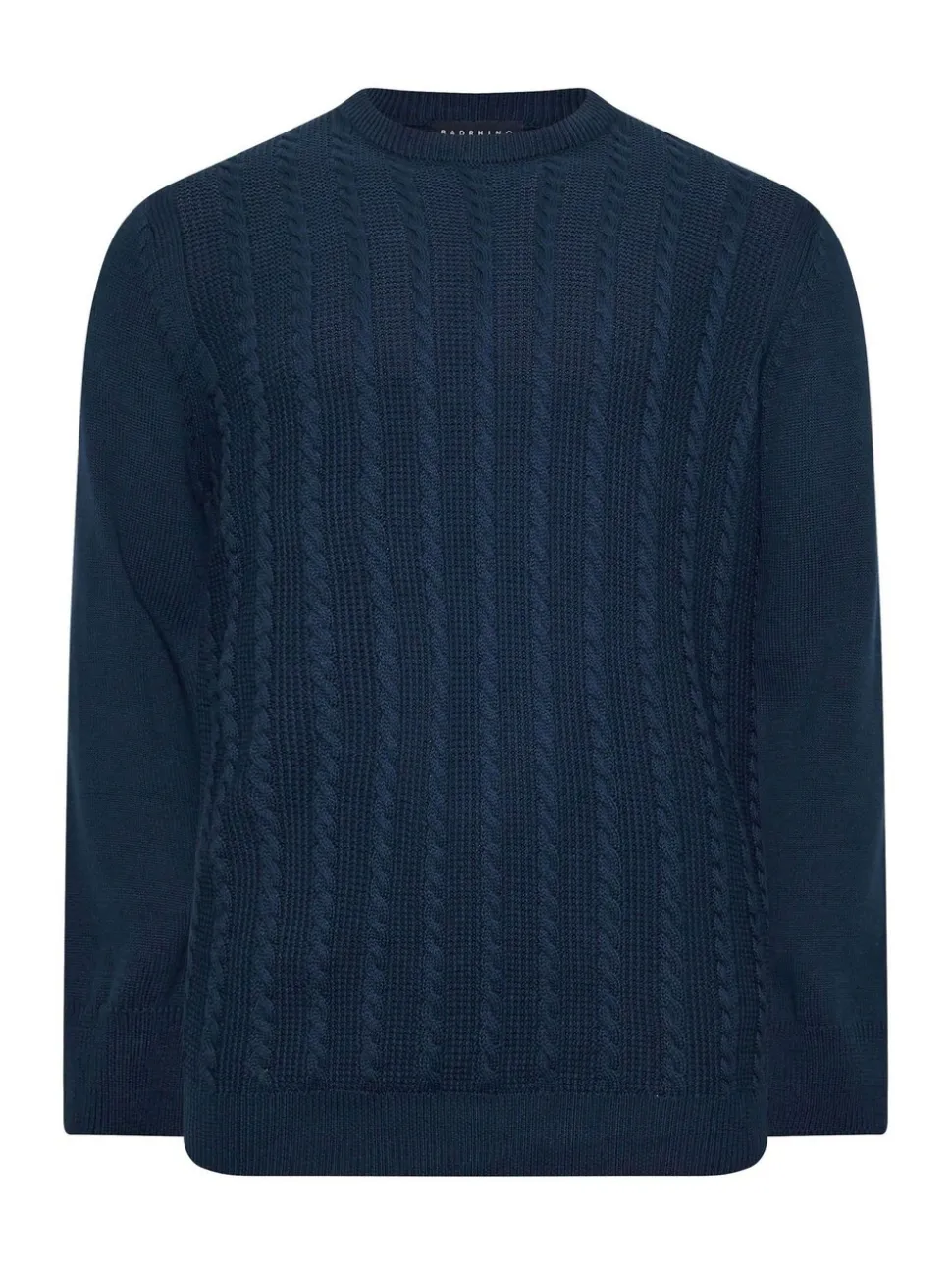 BadRhino Big & Tall Blue 100% Cotton Cable Crew Neck Jumper