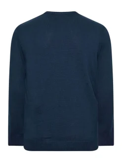 BadRhino Big & Tall Blue 100% Cotton Cable Crew Neck Jumper