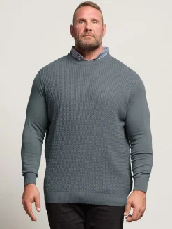 BadRhino Big & Tall Blue Cable Mockshirt Knitted Jumper